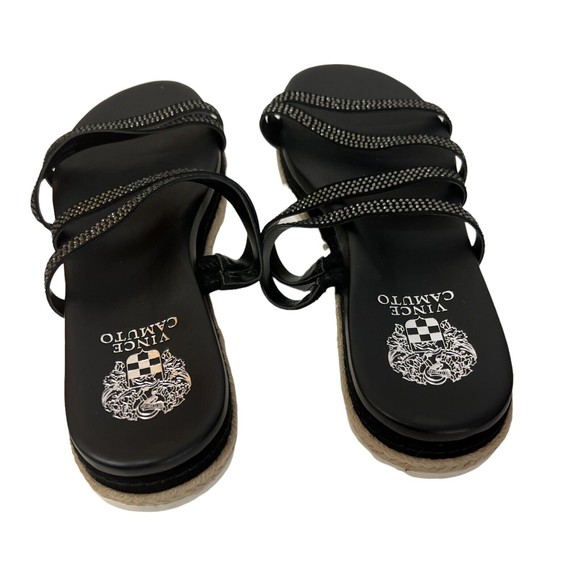 Vince Camuto Sandals Slide Rallsan ~ 9M US Strappy Black Leather 40EU Shoes NEW - Picture 6 of 9